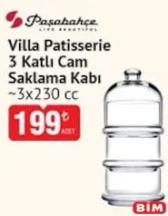PAŞABAHÇE VİLLA PATİSSERİE 3 KATLI CAM SAKLAMA KABI 3X230 CC
